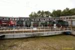 23.08.2008. Blick auf einen Teil des 22 Stndigen Ringlokschuppen im Bahnbetriebswerk Lu.-Wittenberg (Frderverein BERLIN-ANHALTISCHE EISENBAHN). Aufgenommen am ersten Bahnaktionstag (23.und 24.8.2008).