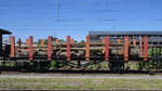 Ein mit Holz beladener alter Güterwagen war Anfang Juni 2019 im Bayerischen Eisenbahnmuseum Nördlingen ausgestellt.