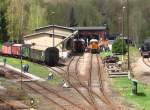 Blick vom Stellwerk 3 auf das ehemalige Bahnbetriebswerk Schwarzenberg, heute Eisenbahnmuseum und Sitz der Schsischen Eisenbahnfreunde e.V.
01.05.2008