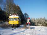 Turmtriebwagen (701 119-0) der Landeseisenbahn Lippe, am  19. Dezember 2009 auf der Extertalbahn bei Ullenhausen