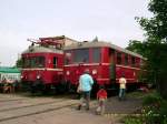 Ein ORT-Triebwagen des BR 708 sowie ein Triebwagen der BR 186 stehen am 06.07.08 auf dem Gelnde des DB-Museum Halle/Saale(Sommerfest).