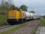 203 308 und 203 307 fuhren mit dem Unkrautbekämpfungszug,am 11.Mai 2014,nach Sassnitz.Auf der Rückfahrt bekam ich den Zug bei der Durchfahrt durch Sagard vor die Linse.