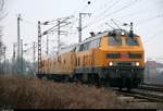 218 477-8 der DB Fahrwegmessung (DB Netz AG) fährt in der Saaleaue bei Angersdorf auf der Bahnstrecke Halle–Hann.