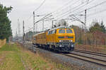 Mit einem Messzug am Haken rollt 218 471 der DB Netz am 03.03.24 durch Wittenberg-Labetz Richtung Falkenberg(E).