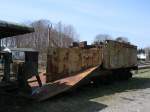 Historischer Schneepflug SPS-502 mit der Nr:30-509495307-5 und Speichenrdern,am 14.April 2013,in Ahlbeck(Usedom). 