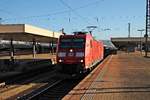Durchfahrt am 05.11.2015 von 185 042-9 als Lokzug über Gleis 3 durch Basel Bad Bf in Richtung Basel Bad Rbf/BW Haltingen, nachdem sie einen Güterzug in den Rangierbahnhof von Muttenz