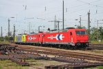 Am 11.05.2015 standen RHC 2066 (185 631-9), RHC 2064 (185 606-1) und RHC 119 005-6 abgestellt auf einem Abstellgleis in Basel Bad Bf und wartet auf ihren nächsten Einsatz.