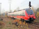 Bahnhof Berlin Schönefeld Flughafen am 11.11.2014, auf Gleis 6 fährt 442 627 / 442 127 als RB 22 von Gleis 4 kommend ein.