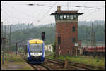 HEX VT 876 verläßt hier am 28.5.2007 den Bahnhof Blankenburg mit Ziel Halberstadt.