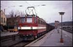 Bahnhof Blankenburg: 251008 als Schiebelok am 14.2.1990.