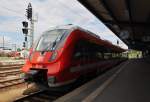 Hier 442 145-9  Schwarze Elster  als RE18 (RE18411) von Cottbus nach Dresden Hbf., dieser Triebzug stand am 12.7.2014 in Cottbus.