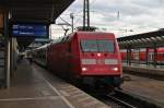 Abfahrt am 08.05.2014 von der Hamburger 101 012-3 mit dem CNL 472 nach Kopenhagen in Freiburg (Brsg) Hbf gen Norden.