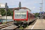 629 005 der DB ZugBus Regionalverkehr Alb-Bodensee GmbH (RAB) (DB Regio Baden-Württemberg) als RB 17757 nach Friedrichshafen Hafen verlässt ihren Startbahnhof Friedrichshafen Stadt auf Gleis