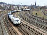 PCT Altmann, ER20, 223 158 (9280 1223 158-7 D-RCCDE) wartet mit einem Kesselwagenzug am 15.4.2021 in Gera auf grünes Licht in Richtung Leipzig.