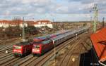 DB 101 076-8 vor IC 2441 Köln - Leipzig + DB 143 591-6 vor RB 26296 Halle - Magdeburg, KBS 340 Magdeburg - Leipzig + KBS 251 Halle - Dessau, fotografiert in Halle Saale am 20.02.2012