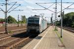 Nachschuss auf evb-Vectron 193 804-2 der am 13.08.2014 als Lz durch Hamburg Harburg gen Maschen durchfuhr.