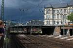 Die Gleise Richtung Lbeck und Rostock am 28.08.09 kurz vor einem Wolkenbruch