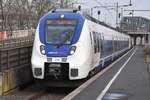 KÖLN, 02.02.2017, Wagen 374 der Gesellschaft National Express als RE7 nach Krefeld Hbf im Bahnhof Messe/Deutz