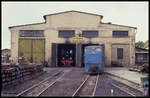 Blick am 22.6.1991 auf den Lokschuppen des ehemaligen Mansfeld Kombinats im schmalspurigen Bahnhofsbereich von Klostermansfeld.