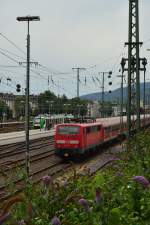 111 127-7 mit N-Wagen und Wittenberger-Steuerwagen in Koblenz abgestellt.