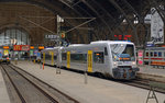 650 552 wartet zusammen mit 650 548 am 21.06.16 in der Leipziger Bahnhofshalle auf die Abfahrt nach Döbeln.