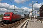 Durchfahrt am 24.05.2014 von 101 125-3 mit dem EN 452 (Moskva Belorusskaja - Paris Est) in Ludwigshafen (Rhein) Mitte, als sie über den Rhein aus Mannheim ausfährt.