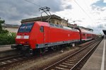 146 023 steht am 1.8.2016 mit RE20 (RE17663) aus Uelzen im Magdeburger Hauptbahnhof.