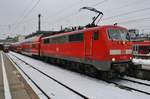 111 184-8 steht am 7.1.2019 mit dem RE4857 von Nürnberg Hauptbahnhof im Münchener Hauptbahnhof.