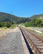 19. August 2022: Nach dem Bahnhof Walporzheim, dem vorläufigen Ende der Ahrtalbahn, verlieren sich die Gleise im nirgendwo..