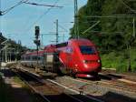 Ein Thalys fhrt am 17.08.2012 mit hoher Geschwindikeit auf der KBS 480 durch den Stolberger Hbf Richtung Kln.