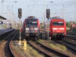 Am Abend,vom 23.Mai 2015,standen neben einander im Stralsunder Hbf:die Eintracht 101 110 und ihre Schwesterlok 101 096.