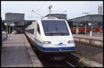 Cisalpino ETR 470008 steht hier am 14.8.1999 um 
9.16 Uhr abfahrbereit am Bahnsteig im HBF Stuttgart.