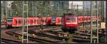 Alles rot -     Verkehrsrote Bahnen im Vorfeld des Stuttgarter Hauptbahnhofes.