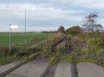 Der ehemalige Aus-und Einfahrbereich in und aus Richtung Darß in Bresewitz.Aufgenommen am 19.Oktober 2014.