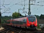 Ein Hamsterbackendoppel verlt am 15.09.2012 den Aachener Hbf ber das Burtscheider Viadukt als RE9 nach Siegen.