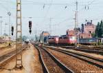 Blick auf das nördliche Weichenfeld des Bahnhofs Bamberg am 24.7.95.