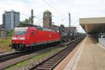 Mit einem SAMSKIP-Containerzug fuhr am 26.06.2015 die 185 123-7 über Gleis in durch Basel Bad Bf in Richtung Rangierbahnhof Muttenz.