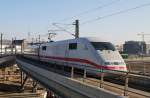 Hier 401 503-8  Neu-Isenburg  als ICE694 von Stuttgart Hbf. nach Berlin Ostbahnhof, bei der Ausfahrt am 30.1.2012 aus Berlin Hbf.