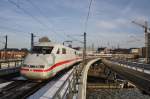 Hier 401 568-1  Crailsheim  als ICE692 von Stuttgart Hbf. nach Berlin Ostbahnhof, bei der Ausfahrt am 1.2.2014 aus Berlin Hbf. 