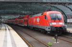 Hier 182 010 mit einem RE1 (RE18180) von Frankfurt(Oder) nach Brandenburg Hbf., bei der Einfahrt am 14.6.2014 in Berlin Hbf.