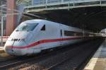 Hier 808 037-6  Neustrelitz  als ICE547 von Dsseldorf Hbf. und 402 026-9  Lutherstadt Wittenberg  als ICE557 von Trier Hbf. nach Berlin Ostbahnhof, diesser Triebzug stand am 29.10.2011 in Berlin Ostbahnhof.   