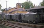 Gleich drei US Army Caboose Begleitwagen standen am 6.5.1989 im Bahnhof Berlin - Lichterfelde West.