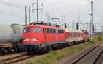 115 459 pausiert mit dem PbZ 2467 von Berlin nach Leipzig am 07.08.14 in Bitterfeld. Bei der Wagenlok handelt es sich um 115 278.