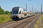 4110 113 rollte am 29.06.23 als Lr durch Brehna Richtung Halle(S). Fotografiert vom Bahnsteigende.