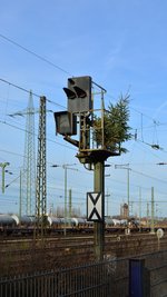 Oh Tannenbaum Oh Tannenbaum. Da hat sich wohl jemand einen kleine Streich erlaubt und steckte den Tannenbaum aufs Vorsignal in Duisburg Bissingheim.

Duisburg Bissingheim 28.01.2017