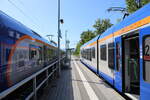Der Bahnsteig 2 am 18.08.2023 in Eschwege.