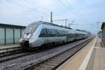 1442 632 (Bombardier Talent 2) der S-Bahn Mitteldeutschland als S 37421 (S4) von Hoyerswerda nach Wurzen steht im Bahnhof Falkenberg(Elster) auf Gleis 7.