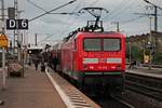 Zwischenhalt am 16.04.2017 von 114 010 mit ihrem RE 50 (Frankfurt (Main) Hbf - Wächtersbach) in Frankfurt (Main) Süd.