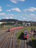 Drei 612er an der Eselsbrcke, der vordere fhrt zum tanken die anderen zwei machen sich auf den Weg nach Erfurt. Gera 22.6.2013 