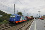 Am 03.10.2023 pausierte die Raildox 187 318-1 mit Tads-Wagen in Jena-Gschwitz.
